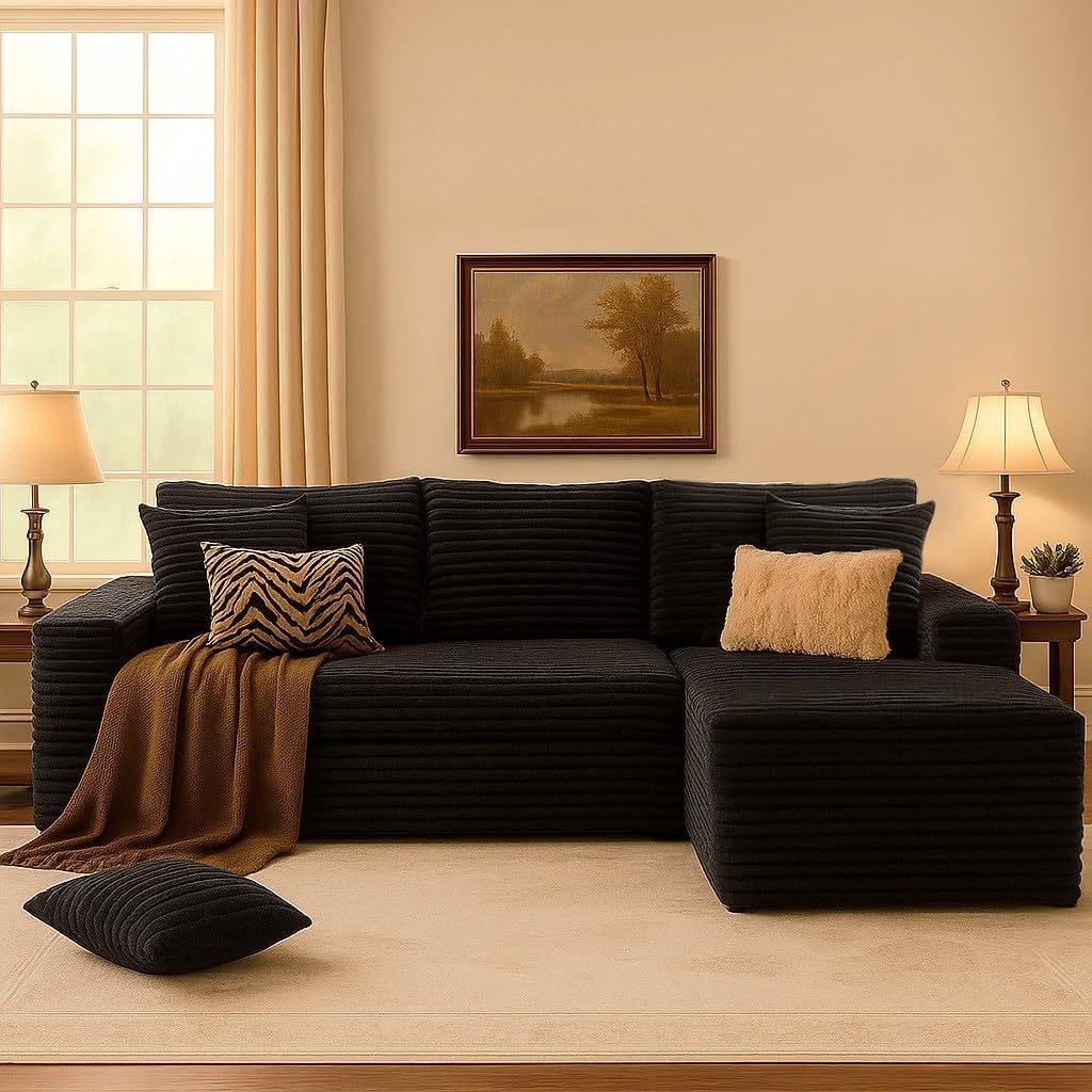 COMHOMA 105”Modular Sectional Sofa with Deep Seat,Cloud Upholstered L-Shape Couch Wide Arms Corduroy Fabric High-Density Foam Chaise Lounge for Living Room No Assembly Required