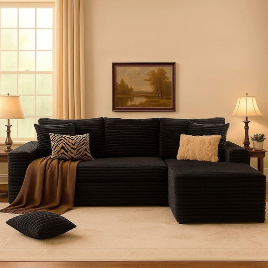 COMHOMA 105”Modular Sectional Sofa with Deep Seat,Cloud Upholstered L-Shape Couch Wide Arms Corduroy Fabric High-Density Foam Chaise Lounge for Living Room No Assembly Required
