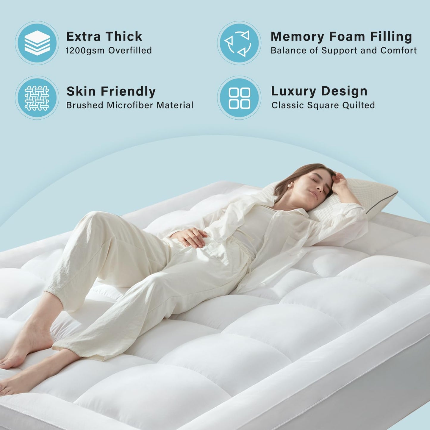 Anluoer Full Memory Foam Mattress Topper, Pillow Top Mattress Topper for Back Pain, Extra Thick Breathable Mattress Pad with 8-21" Deep Pocket, 54x75 Inches, Cream