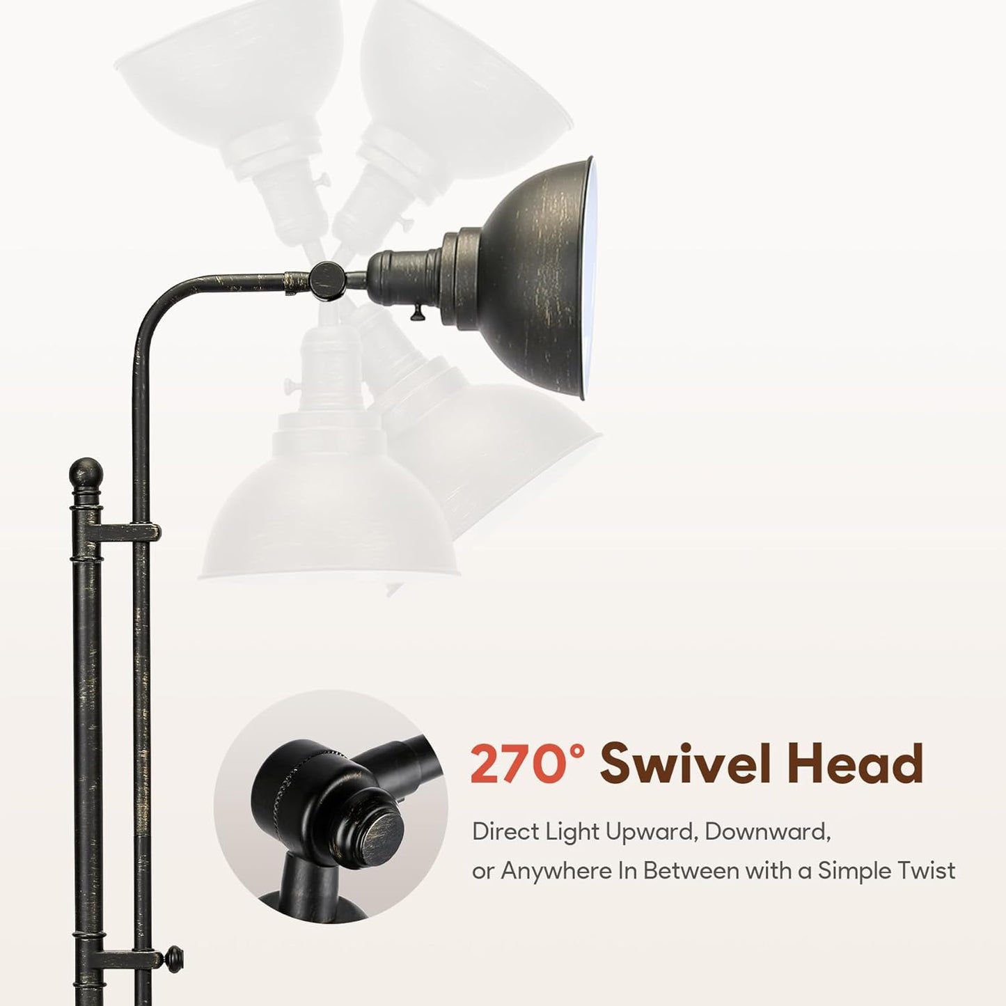 VONLUCE Floor Lamp for Living Room, 65'' Tall Industrial Floor Lamp, Adjustable Height & Head Vintage Metal Standing Reading Pole Lamp for Bedroom, Office, Farmhouse