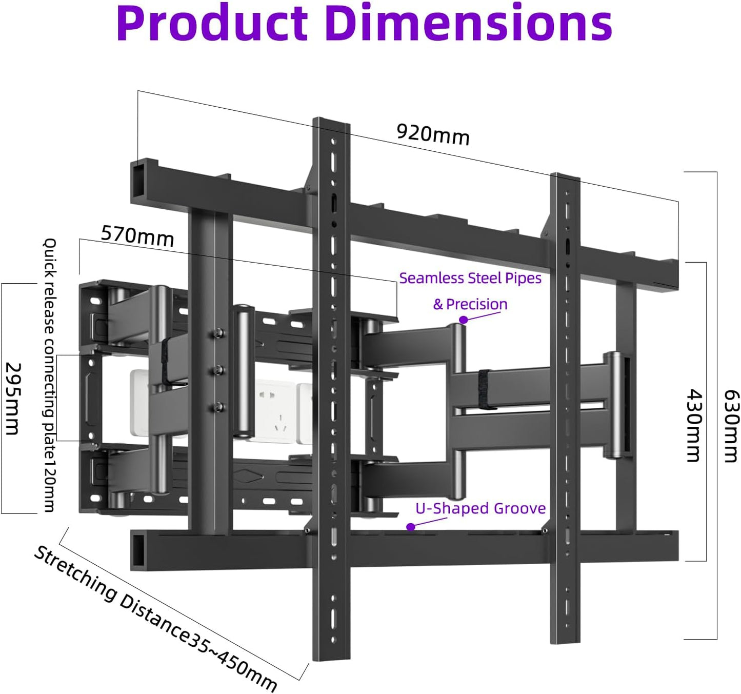 Full Motion TV Wall Mount for 55-120 Inch TVs,308Lbs Heavy Duty,Ultra-Slim 8 Articulating Arms,Tilt, Swivel & Extension,Preassembled,Avoid sockets,Max VESA 850x600,Fits 16-24" Studs,XL-DY867