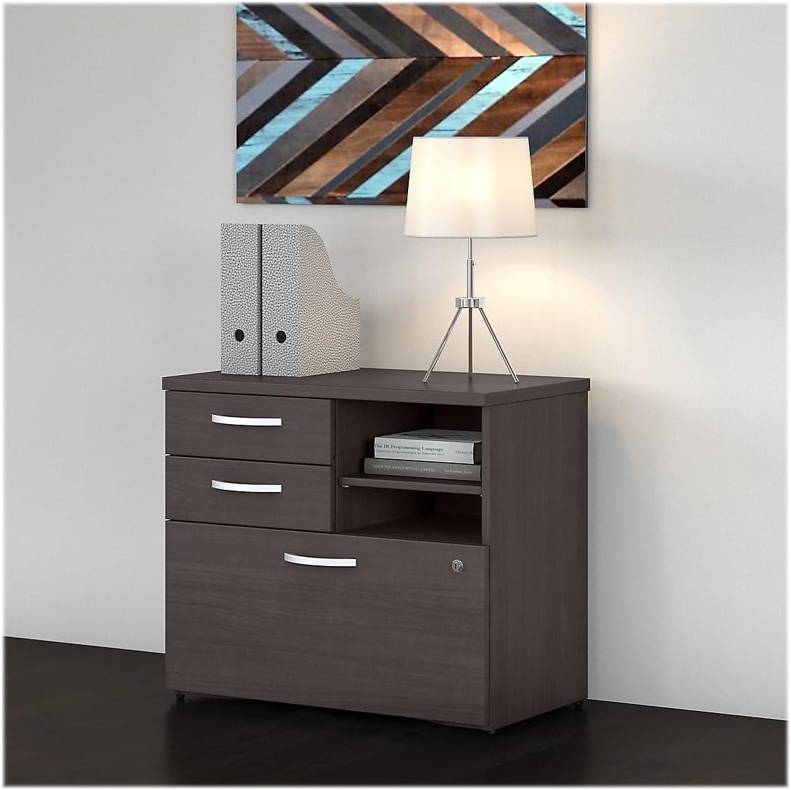 Bush Business Furniture Studio C Office Storage Cabinet with Drawers and Shelves in Storm Gray, Organization for Home or Professional Workspace
