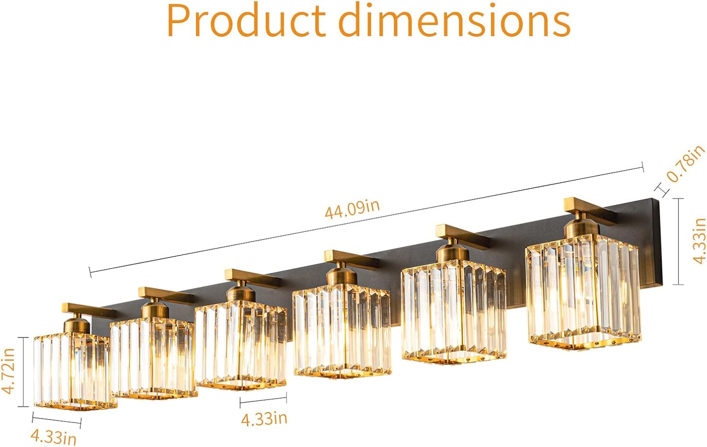 Modern Bathroom Vanity Light 6-Lights Black Gold Crystal Bathroom Wall Light Vanity Light Fixtures，44.09-inch Modern Minimalist Design