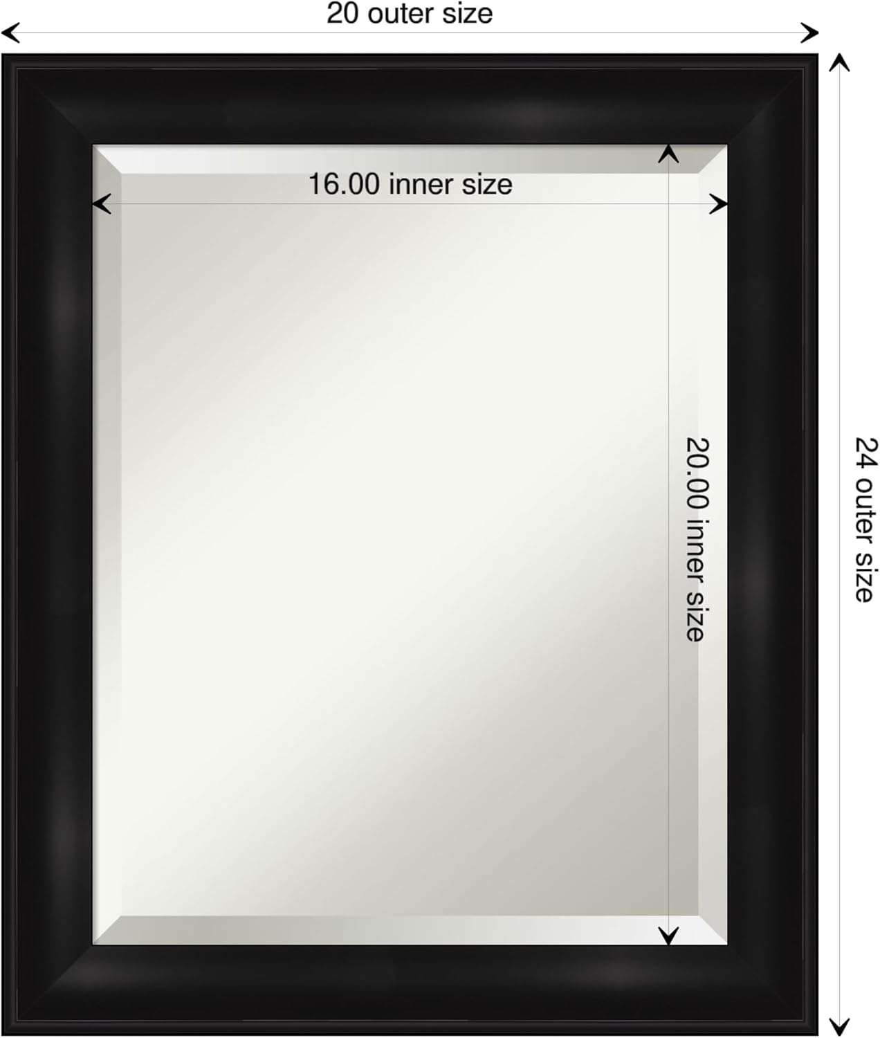 Amanti Art Black Bathroom Mirror for Over Sink, 24x20 Grand Black Narrow Rectangle Vanity Mirror, Small Casual Frame, Hangs Horizonally and Vertically, Bathroom Wall Decor, Beveled Edge
