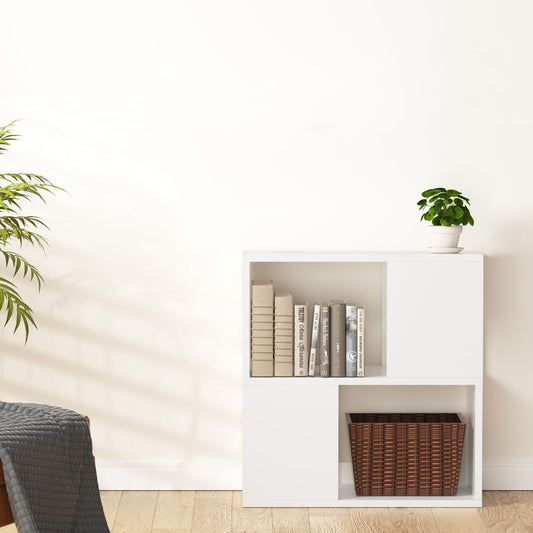 GHC 2 Tier Bookshelf, Wood Decorative Storage Shelving, Modern Freestanding Display Shelves, Tall Book Shelf Unit for Living Room, Bedroom, Office-White