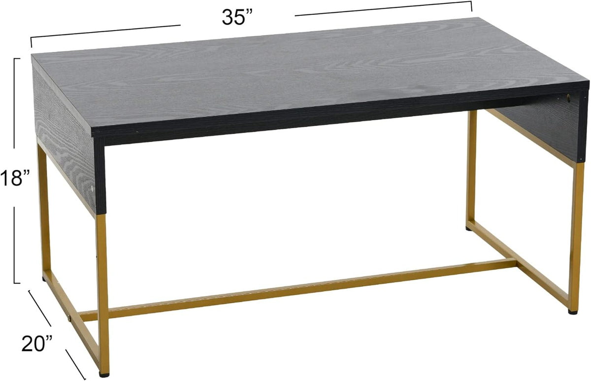 Household Essentials Wrap Rectangular Coffee Table Black Oak Wood Grain and Black Metal