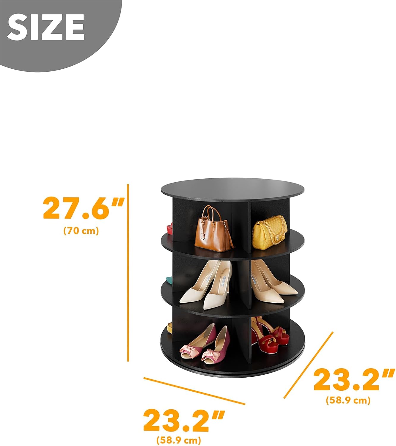 SpaceAid 3 Tier Rotating Shoe Rack Tower, Spinning Shoe Display Lazy Susan, Revolving 360 Shoe Rack Storage Round Carousel, Vertical Handbag Rotate Shoes Closet Organization (3-Tier Black)