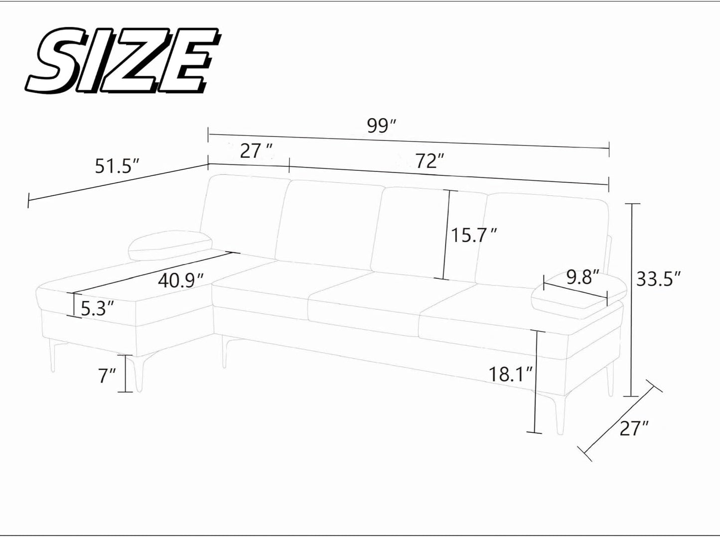 L Shaped Sectional Couch, Modern Modular Sectional Sofa with Chaise, 4 Seat Lounge Comfy L Shaped Couch Set with High Density Memory Foam for Living Room Apartment, White