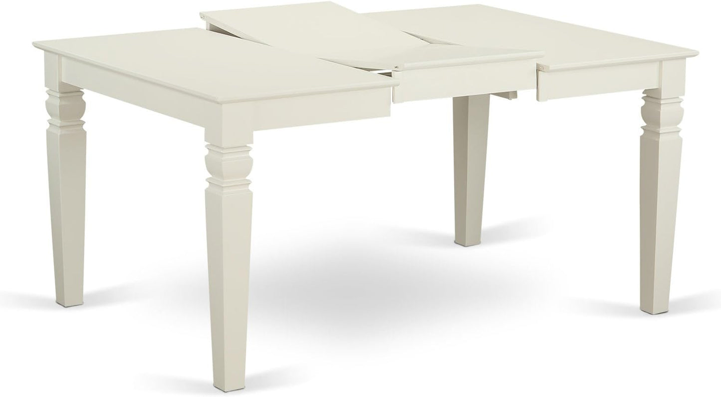 East West Furniture WEAD7-LWH-LC 7 Piece Dining Set Consist of a Rectangle Dining Room Table with Butterfly Leaf and 6 Faux Leather Upholstered Chairs, 42x60 Inch, Linen White