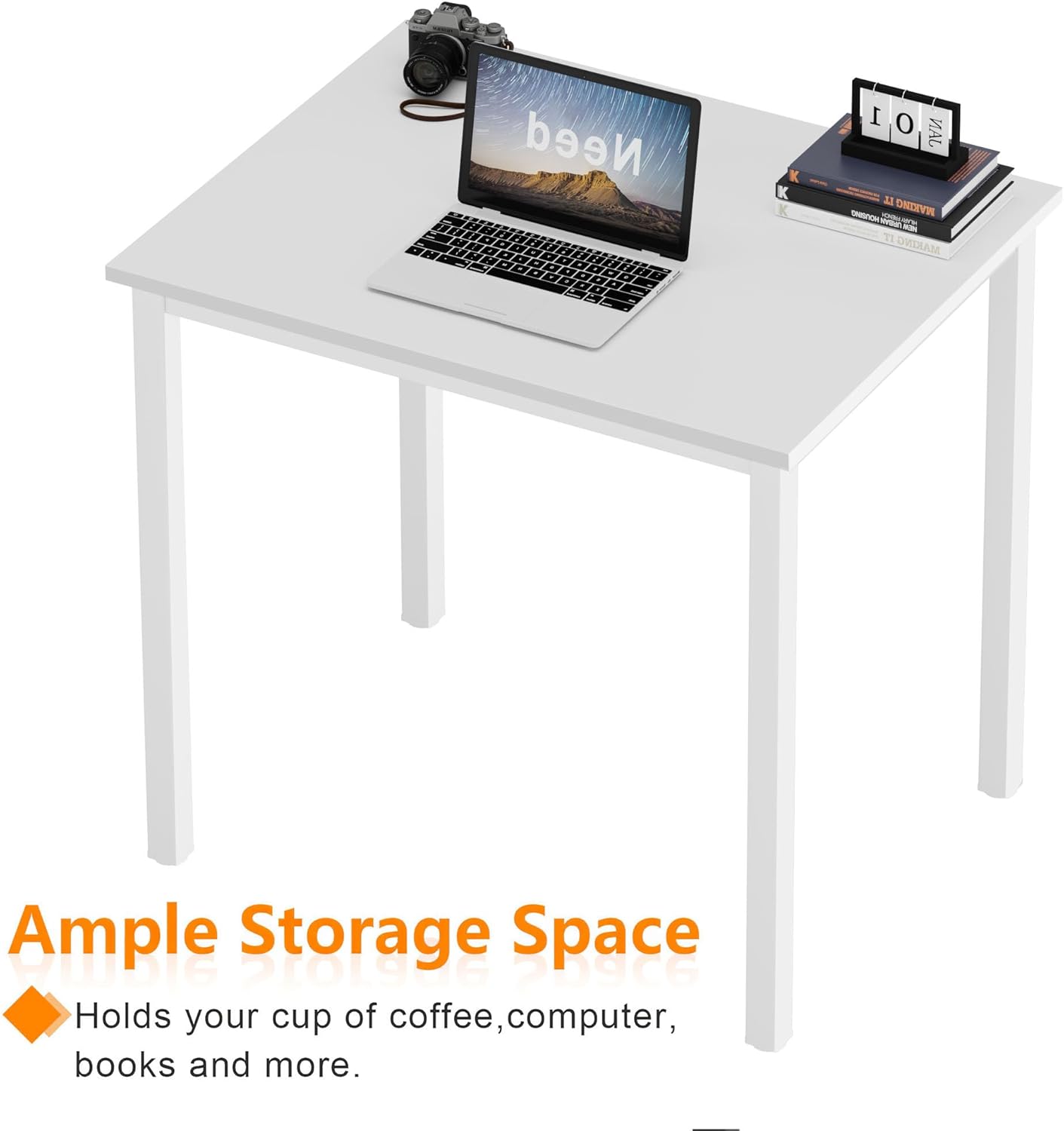 Need Small Computer Desk for Home&Office- 31.5'' Length Small Writing Desk Gaming Desk Students Laptop Use, White Color Desktop & White Frame AC3DW(8060)