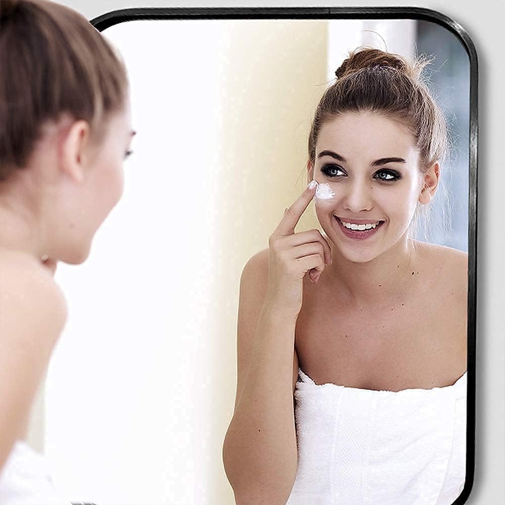 20x28 Inch Black Wall Mirror for Bathroom, Brushed Metal Framed Mirror with Rounded Corner, Rectangle Bathroom Vanity Mirror for Bedroom or Living Room, Horizontal/Vertical