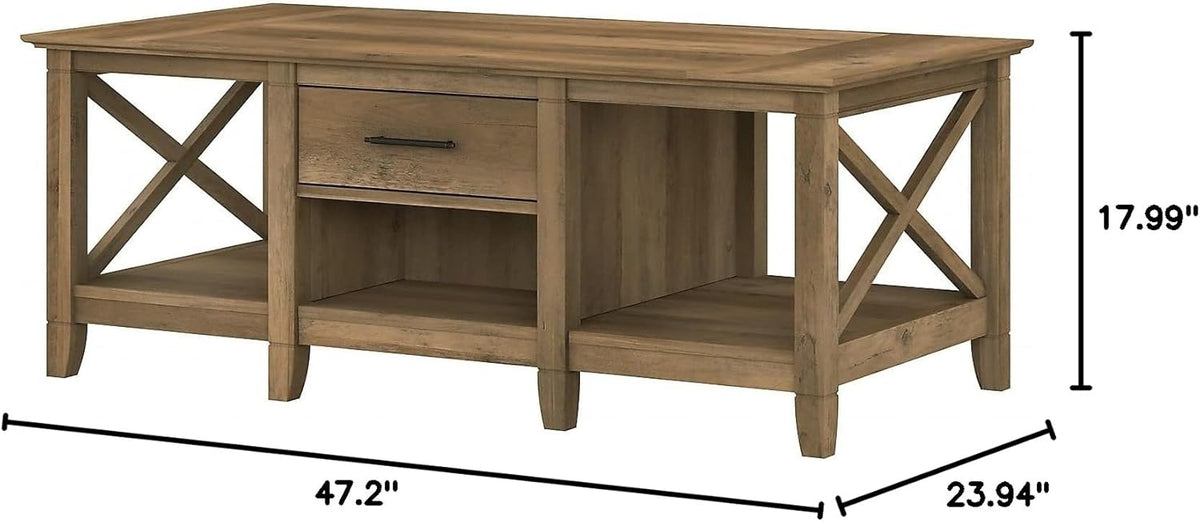 Bush Furniture Key West Coffee Table with Storage in Reclaimed Pine