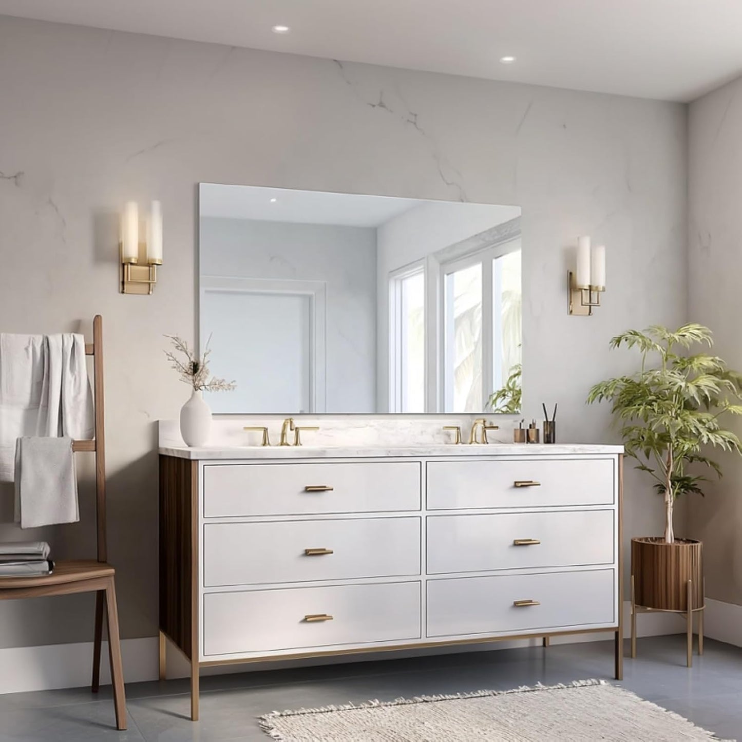 KOCUUY Large Frameless Mirror,55x36 Inch Rectangle Bathroom Vanity Mirror for Over Sink, Upgraded Shatterproof Unframed Design for Bedroom, Living Room, Entryway