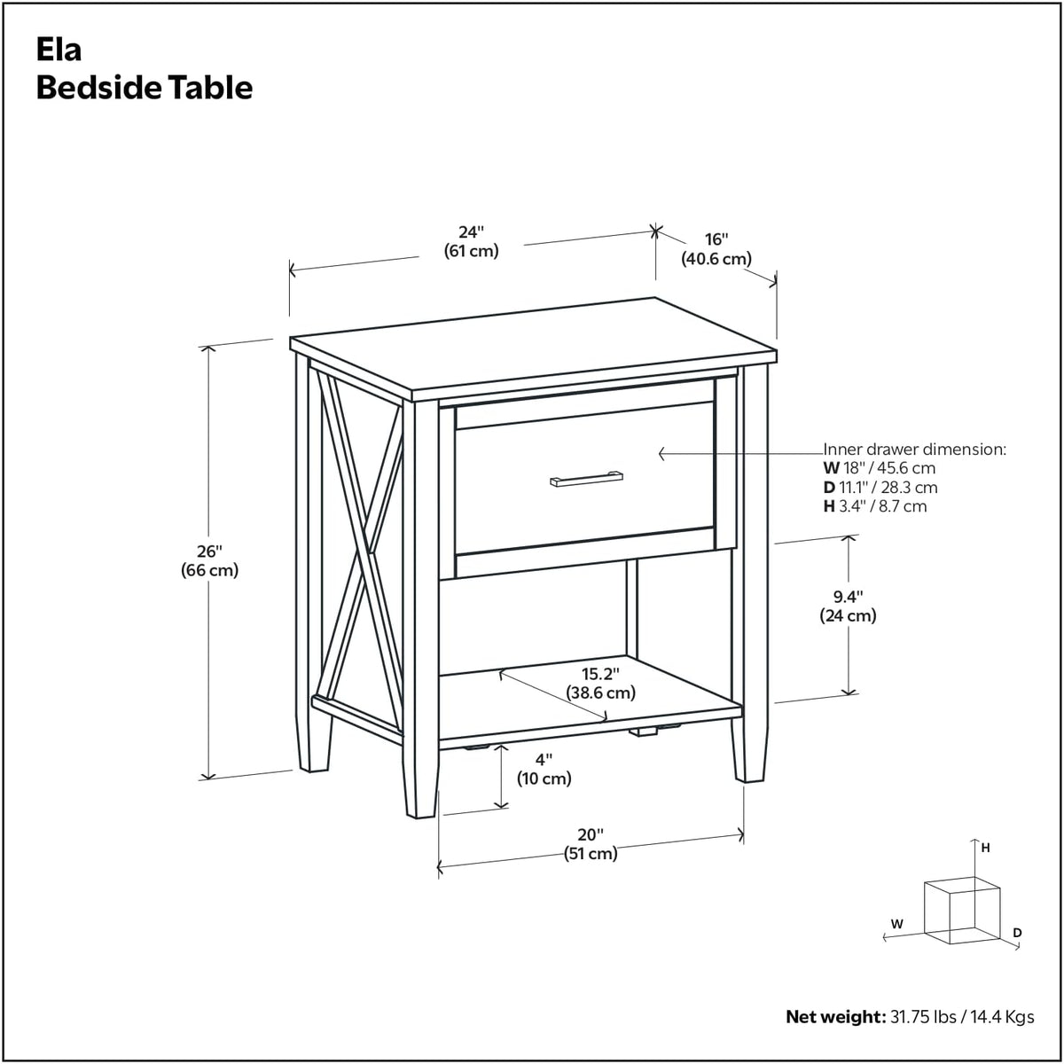 SIMPLIHOME Ela SOLID WOOD 24 Inch Wide Transitional Bedside Table in Smoky Brown, For the Living Room and Bedroom