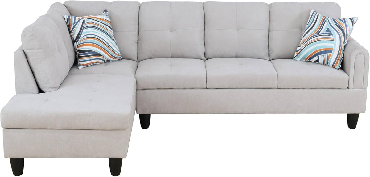 NicBex Sectional Couch 3 Pieces Sofa Set with Right Chaise Flannel L Shaped Cloud Couch for Living Room Furniture Sets with Storage Ottoman, Modular Sofa for Living Room & Apartment, Light Grey