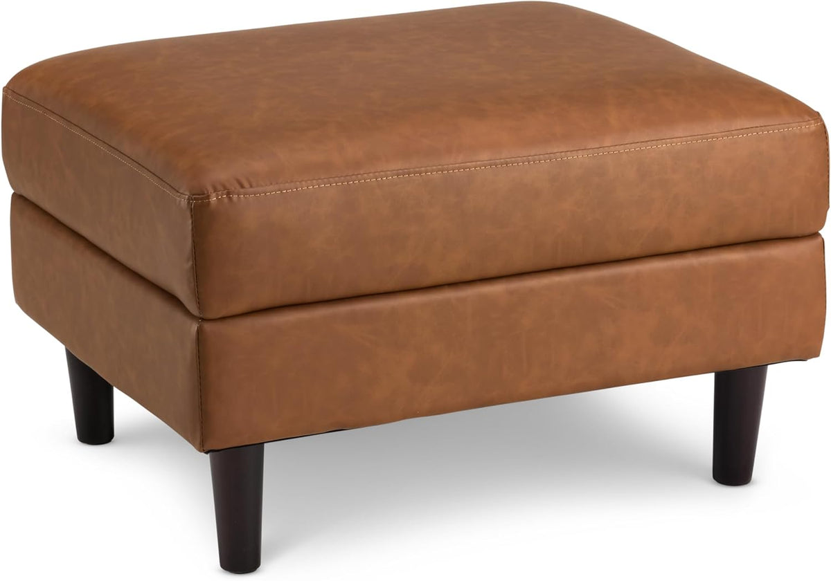 Bush Home Storage Ottoman with Tray, Living Room Furniture, Max Collection, Buffed Camel Vegan Leather