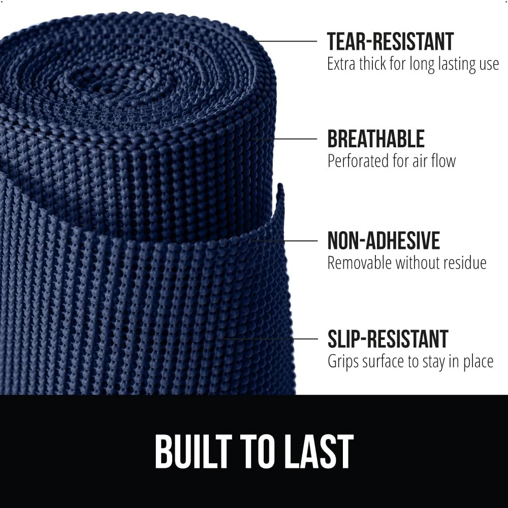 GORILLA GRIP powerGRIP Drawer Shelf and Cabinet Liner, Thick Strong Hold, Non-Adhesive Liners Protect Kitchen Cabinets and Cupboard, Bathroom Drawers, Easy Install, Breathable Mat, 12" x20', Navy Blue