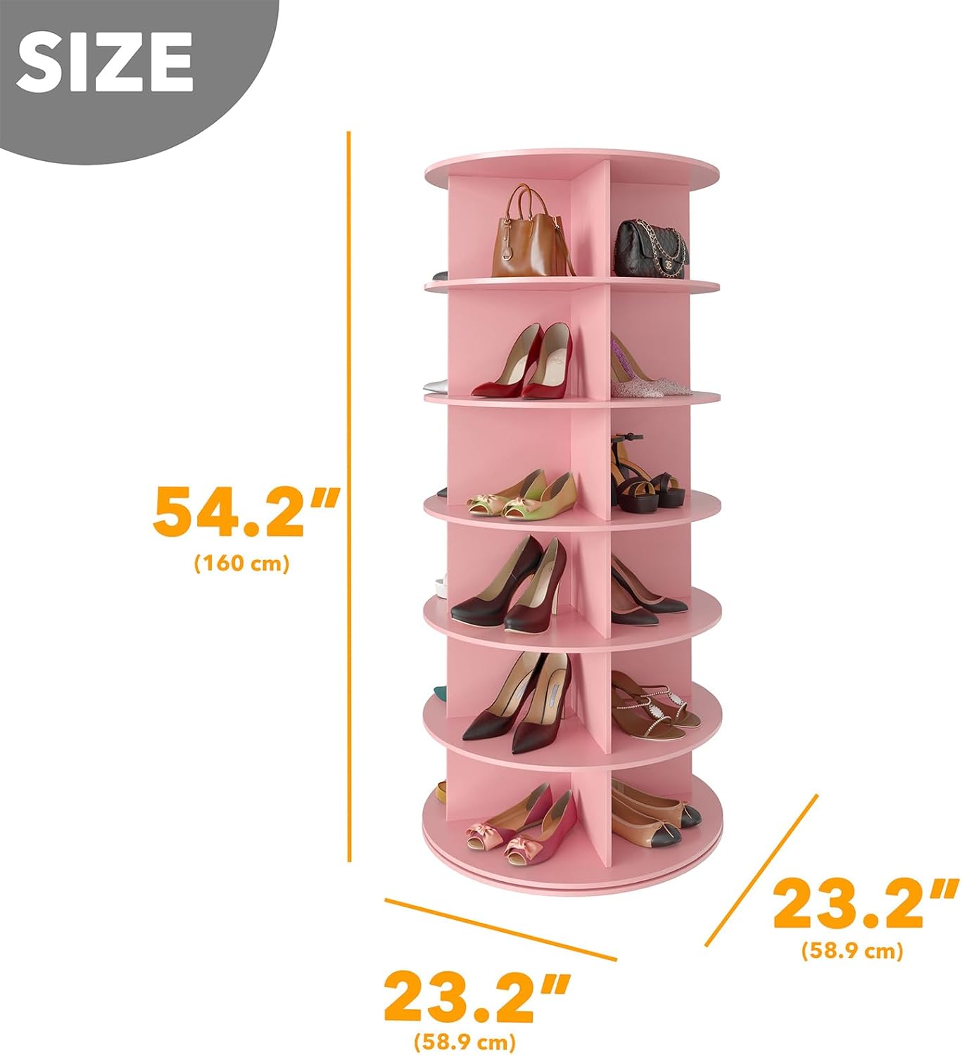 SpaceAid 6 Tier Rotating Shoe Rack Tower, Spinning Shoe Display Lazy Susan, Revolving 360 Shoe Rack Storage Round Carousel, Vertical Handbag Rotate Shoes Closet Organization (6-Tier Pink)