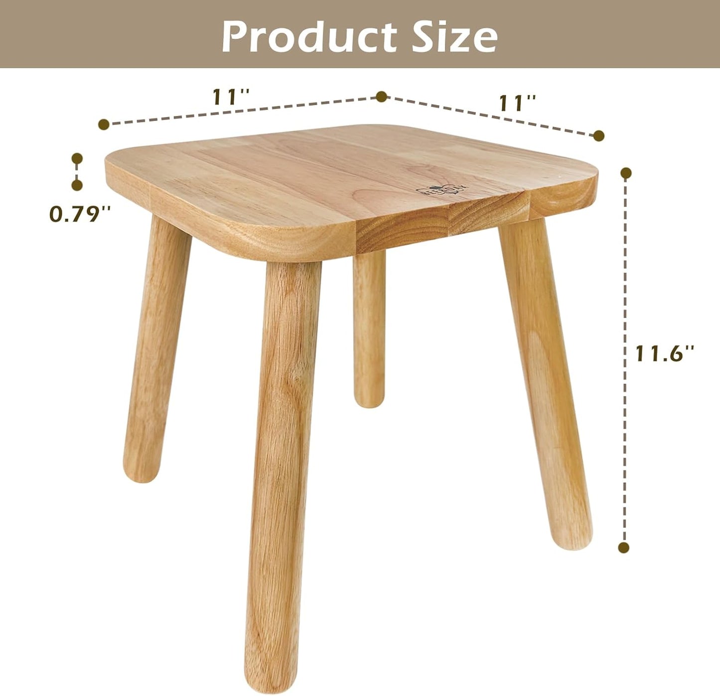 BEE&OAK Wooden Step Stools for Adults, Solid Rubber Wood Non-Slip Step Foot Stool, Heavy Duty 300 lbs One Step Stool for Bedroom, Bathroom, Kitchen,Outdoor (Natural, 11" (D) x 11"(W) x 11.8"(H))