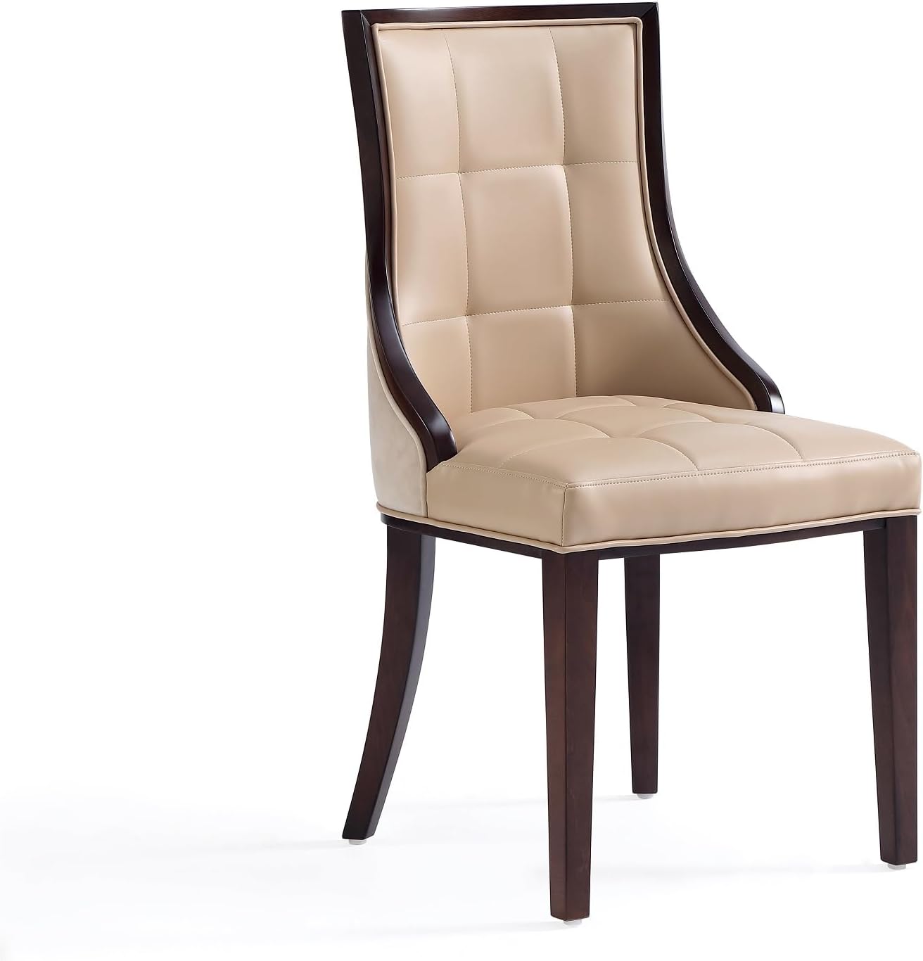 Manhattan Comfort Fifth Avenue Faux Leather Dining Chairs, Parsons Accent Furniture with Padded Wingback Seat, Fine Rectangular Stitching and Solid Beech Wood Frame, Set of 4, Tan