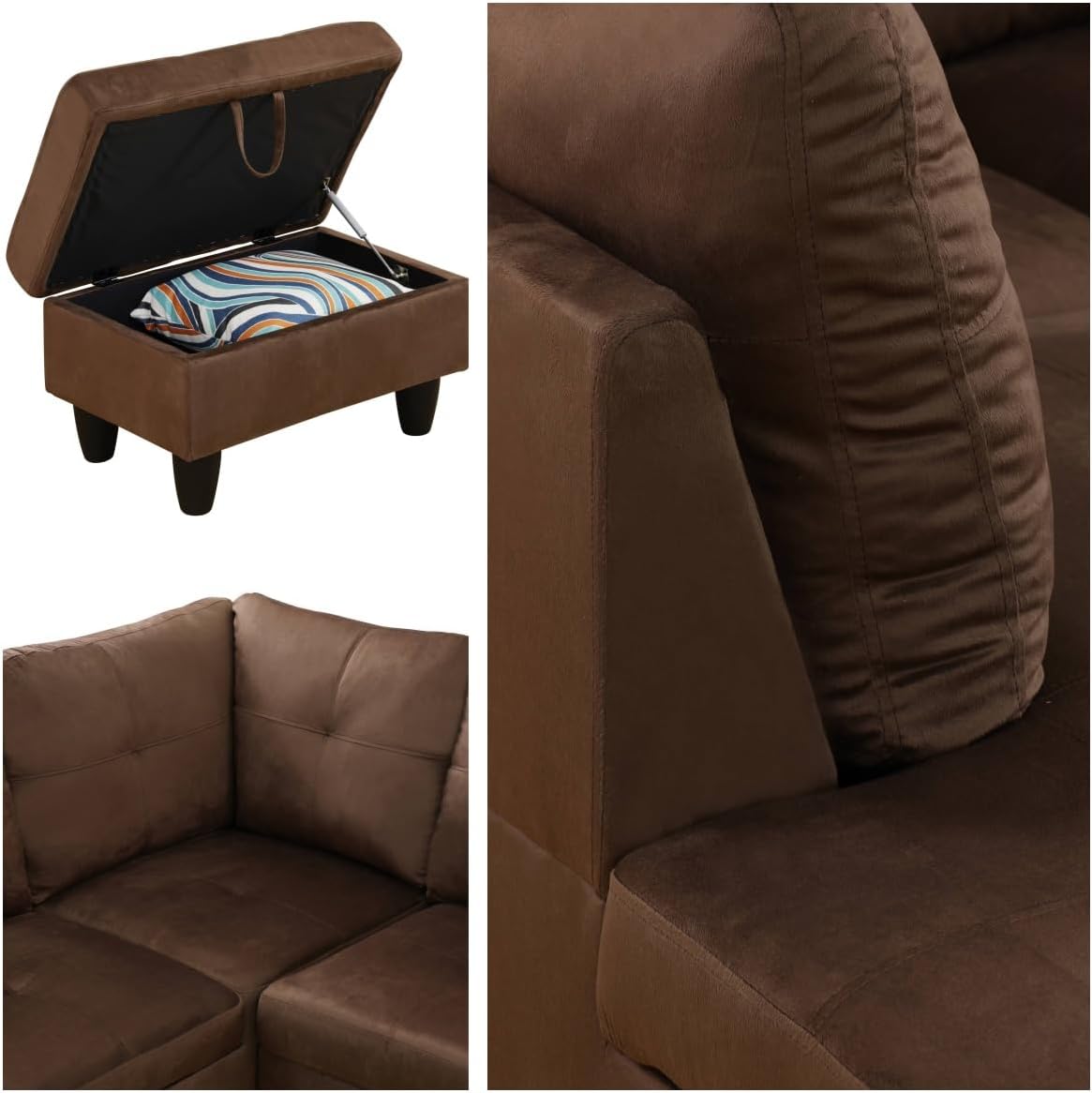 NAYSAYE Sectional Couch with Ottoman Storage, L Shaped Couch Sofa Furniture Sets, Modern Comfy Modular Comfy Sofa for Living Room Bedroom, Office and Apartment, Chocolate