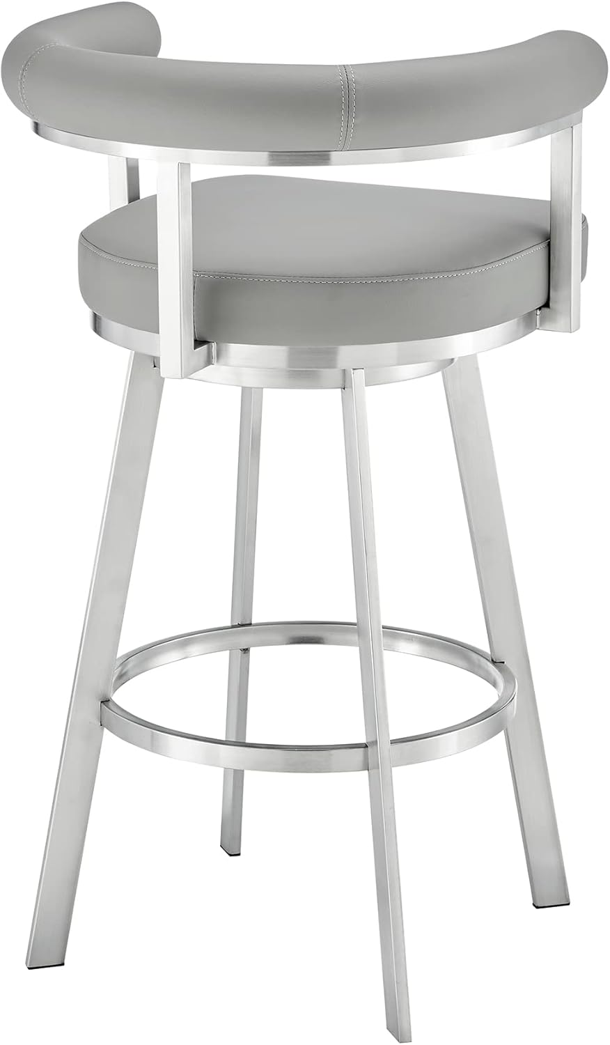 Armen Living Magnolia Swivel Counter Stool in Brushed Stainless Steel with Light Grey Faux Leather