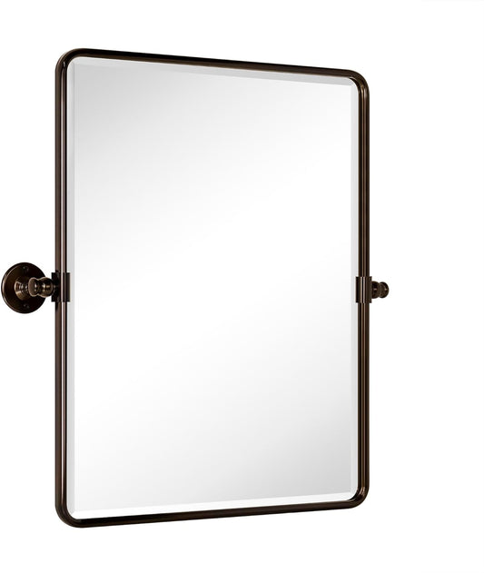 TEHOME 20x24'' Oil Rubbed Bronze Pivot Bathroom Vanity Mirror 24x20'' Metal Framed Dark Bronze Rectangle Tilting Beveled Vanity Mirrors for Wall