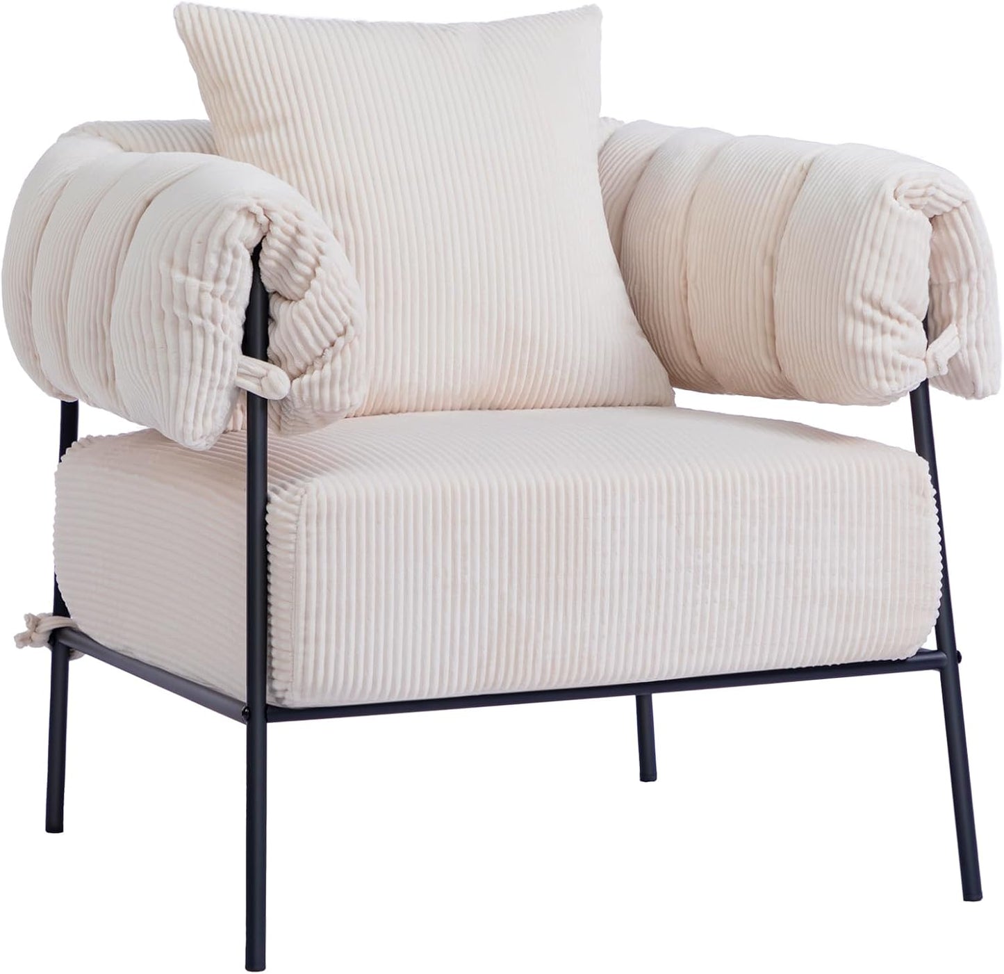 HollyHOME Modern Velvet Accent Chair, Upholstered Comfy Reading Chair, Fabric Large Lazy Arm Chair with Soft Cushion, Metal Frame Lounge Sofa Chair for Living Room, Bedroom, Balcony, Beige