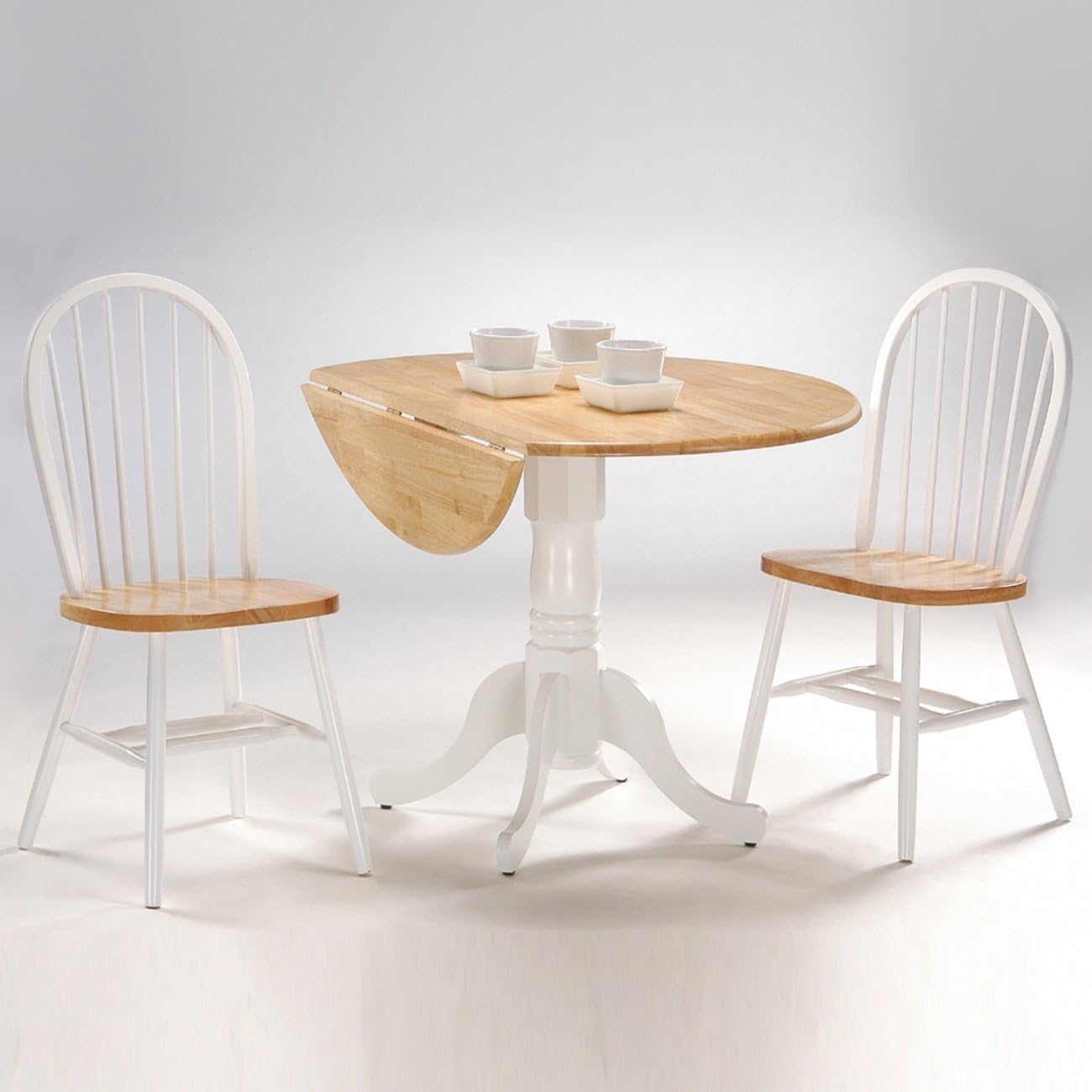 42" Round Dual Drop Leaf Pedestal Dining Table, Solid Wood, Easy Assembly, 20mm Top Thickness, Kitchen/Dining Room, Includes Two 9" Drop Leaves, Durable Parawood Construction, Unfinished