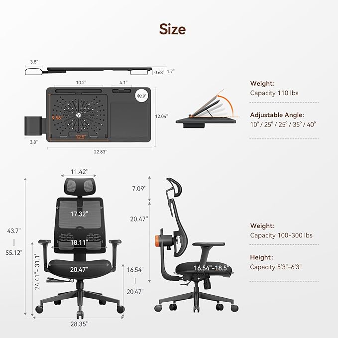 Newtral Ergonomic Office Chair with Adaptive Lumbar Support- High Back Desk Chair with Adjustable Headrest, 3D Armrest, Adjustable Seat Depth & Height, Home Office