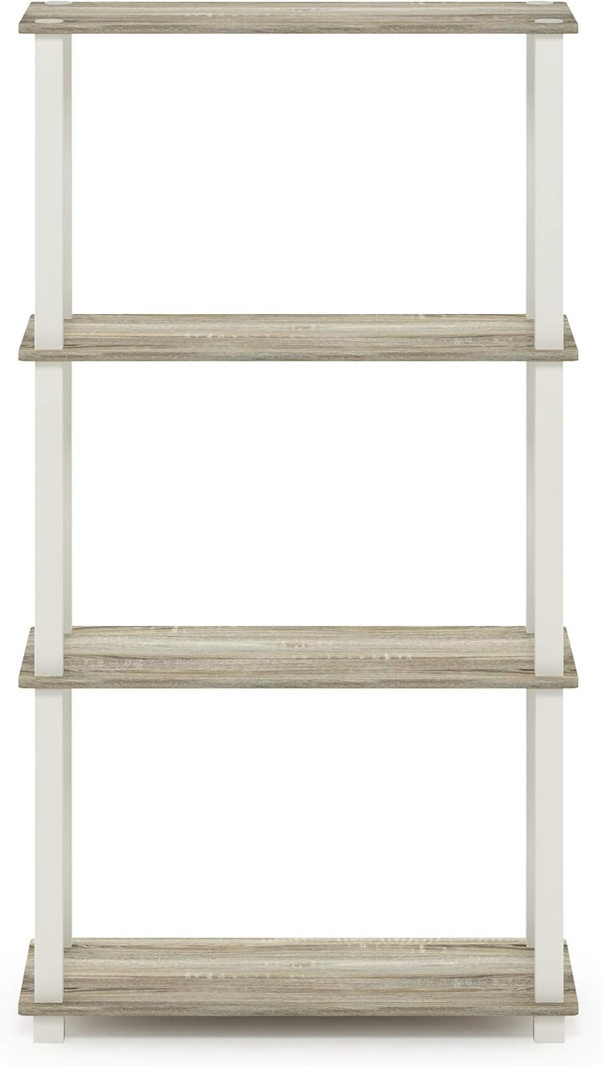 Furinno Turn-N-Tube 4-Tier Multipurpose Shelf Display Rack, Square Tube, Sonoma Oak/White