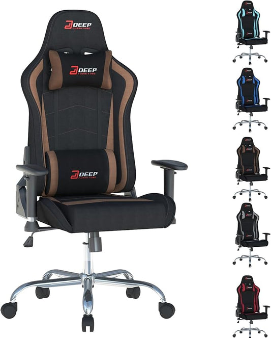 Ergonomic Fabric Gaming Chair with Footrest and Lumbar Support Racing Office Chair Adult-Specific Computer Gaming Chair Wrinkle-Resistant.(1005-Brown)