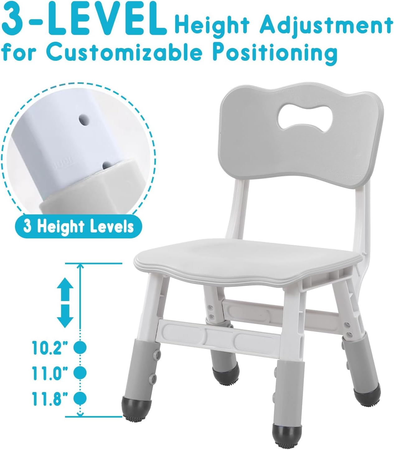 Kids Height Adjustable Toddler Chair Max Load 220LBS Plastic Indoor Outdoor for Children Age 1-6 School Home Daycare Use Grey