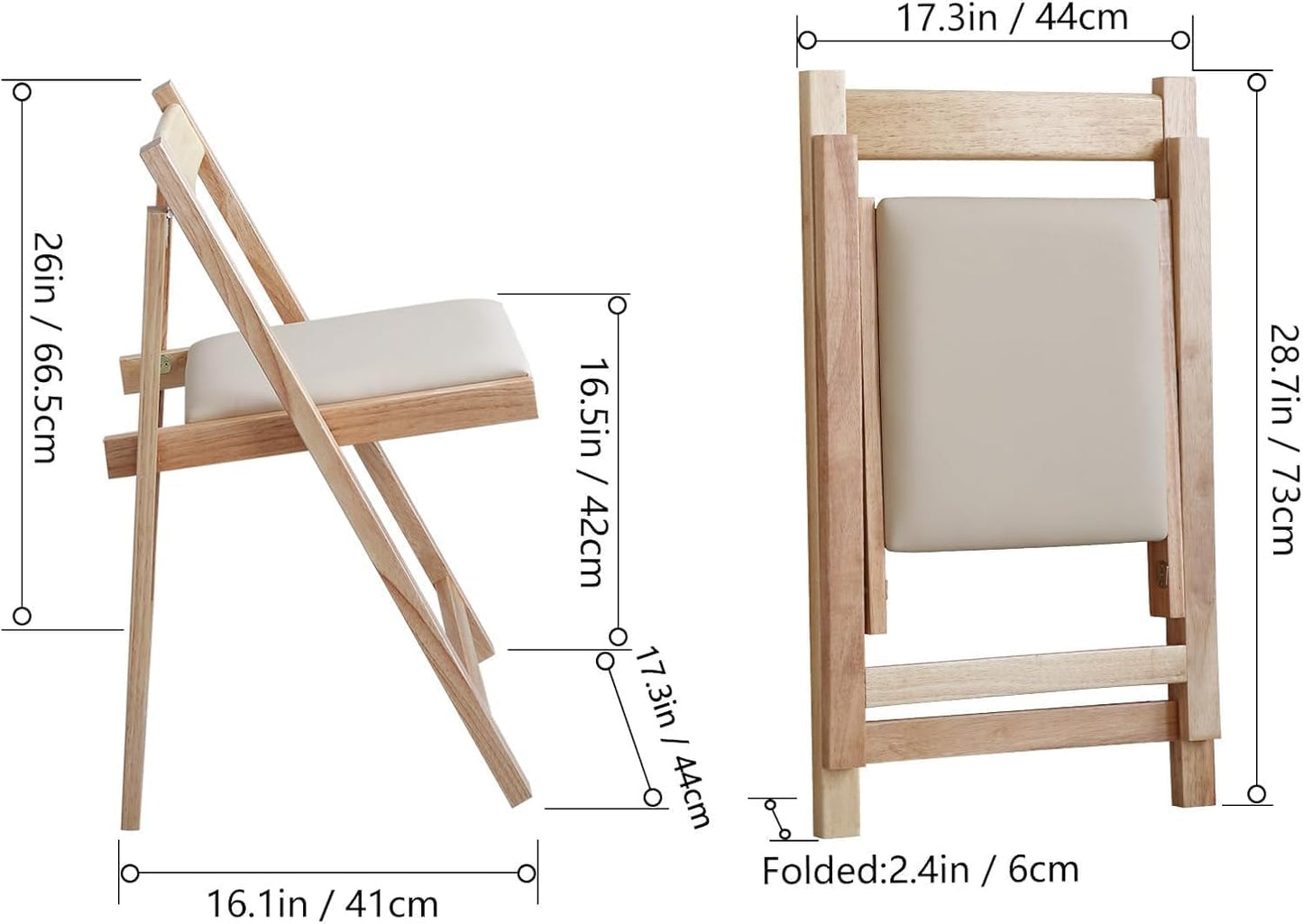 Wood Round Folding Dining Table with 4 Chairs, Solid Wood Folding Chair Set of 2, Space Saving Foldable Dining Table with 4 Chairs