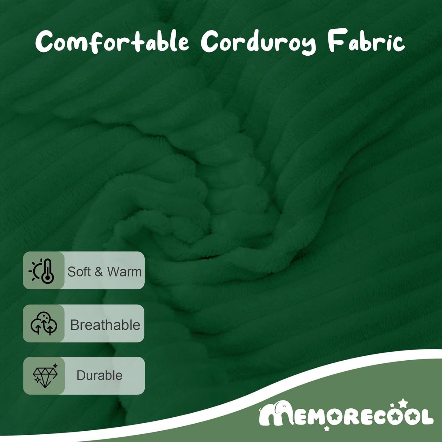 MeMoreCool Kids Couch for Playroom, Corduroy Convertible Toddler Couch, 8 Piece Modular Play Sofa, Foam Fort Building Set for Child Room Furniture, Green