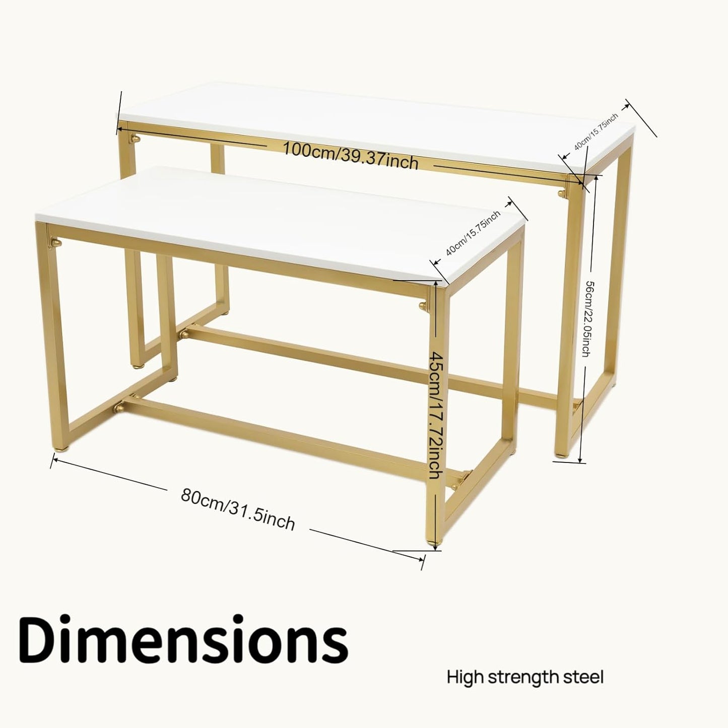 Gold 2-Piece Set Retail Display Tables Modern Nesting Tables - Metal Display Riser Shelf for Shoes, Handbags, Home, Clothing Shops & Retail Stores - 110lbs Load Capacity