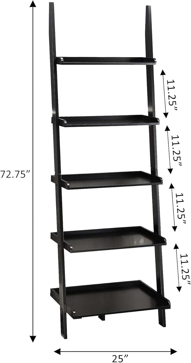 Convenience Concepts American Heritage 5 shelves Bookshelf Ladder, Black
