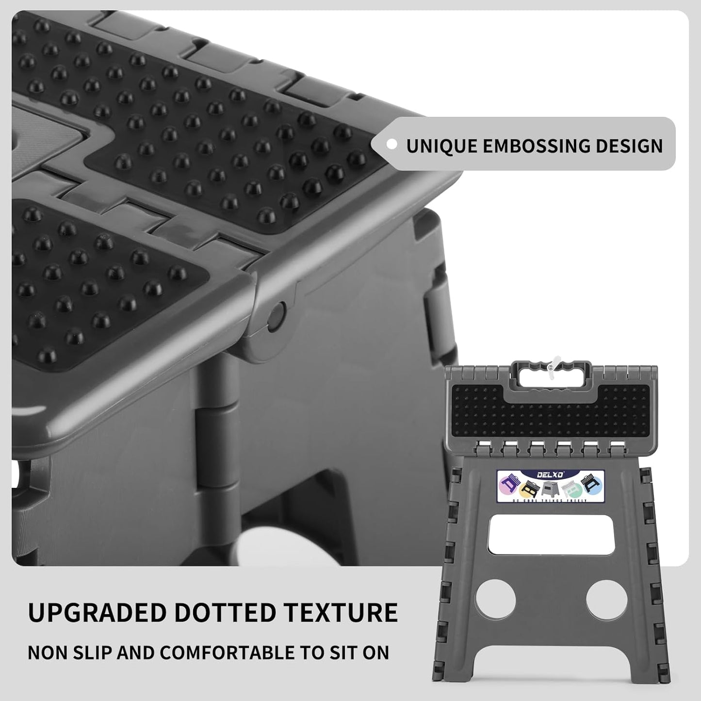 Delxo Folding Step Stool 13 inch Height Heavy Duty Foldable Step Stools,Kitchen Small Collapsible Fold Up Stepping Stool 1 Pack in Grey Dotted Texture