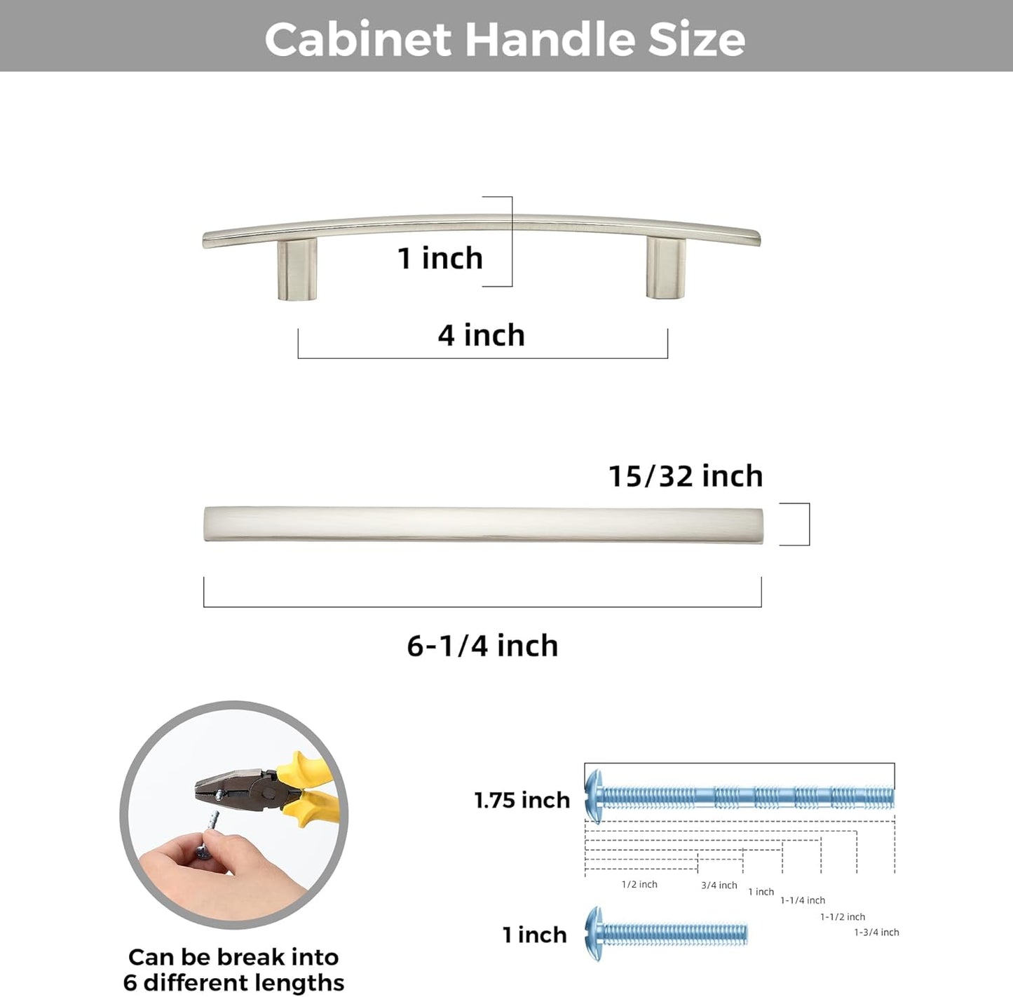 25 Pack Cabinet Handles 4" Hole Center - Curved Cabinet Pulls Brushed Nickel Drawer Pulls for Kitchen Cupboard Solid Hardware for Dresser Drawer Arch Hardware