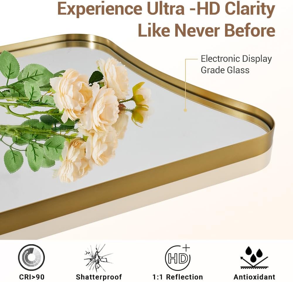 ANDY STAR 24x32 Inch Gold Mirror, Bathroom Vanity Mirror, Antique Brass Butterfly Mirror, Irregular Wall Mirror with Unique Curved Design Ideal for Home Remodel, Anti-Rust 1” Frame