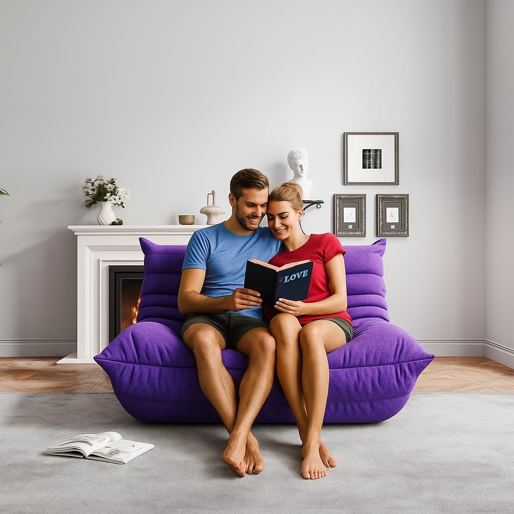Bean Bag Chairs for Adults, Memory Foam Couch Loveseat Sofa Chair, Soft Teddy Material Cozy Comfy Reading Nook Chairs, Floor Chair for Living Room Bedroom Office(Purple)
