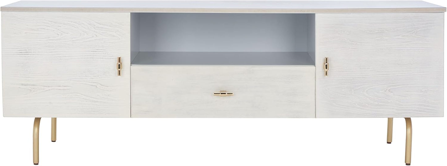 SAFAVIEH Genevieve TV Stand for up to 65" Flatscreen – Grey & White Washed Finish, Mid-Century Modern Storage Cabinet, Entertainment Media Console (MED5000E)