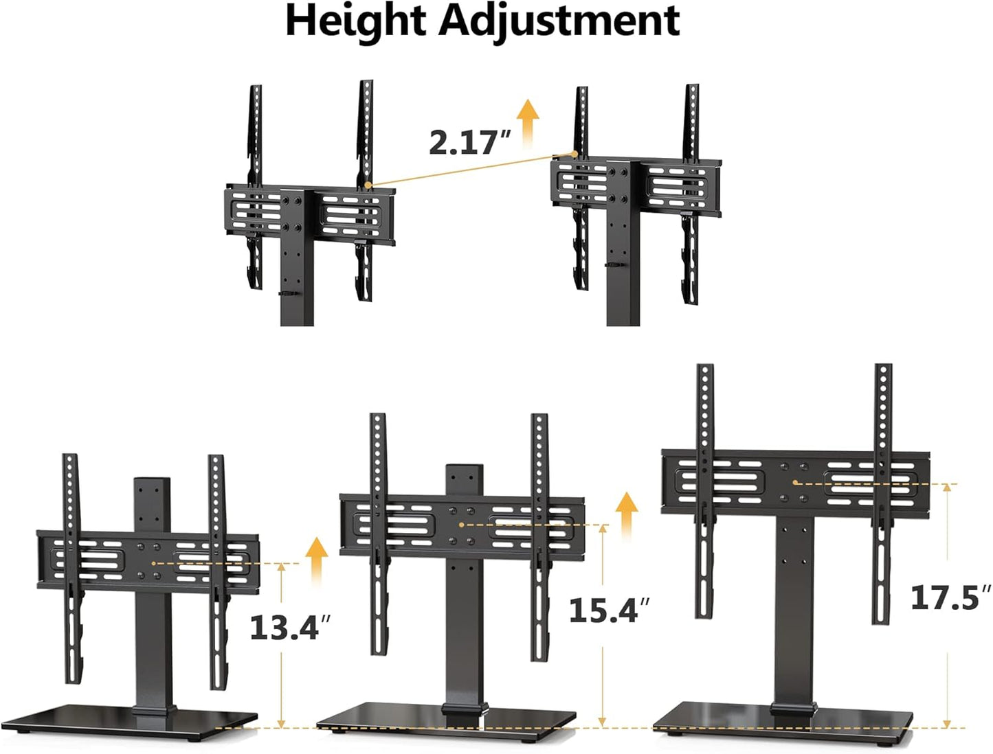 FITUEYES Universal TV Mount Stand Table Top TV Stand for 27-55 inch TVS Height Adjustable TV Stand Mount, Glass Base, Black