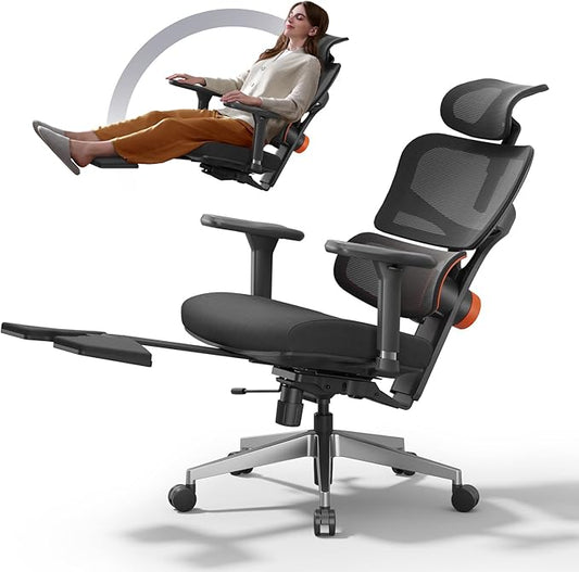 Newtral Office Chair Ergonomic - Home Office Desk Chair, Back Pain Chair with Auto-Following Lumbar Support, 4D Armrest, Seat Depth and Height Adjustable (Foot Rest, Black)