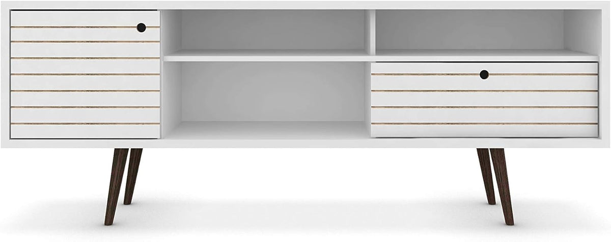 Manhattan Comfort Liberty Mid Century Modern TV Stand for Televisions up to 65 Inches, Bedroom and Living Room Entertainment Center with Storage, Shelves, and Cabinet, 71" Wide, White