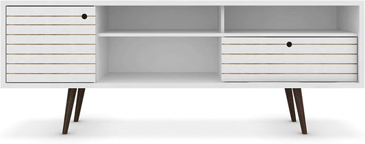 Manhattan Comfort Liberty Mid Century Modern TV Stand for Televisions up to 65 Inches, Bedroom and Living Room Entertainment Center with Storage, Shelves, and Cabinet, 71" Wide, White