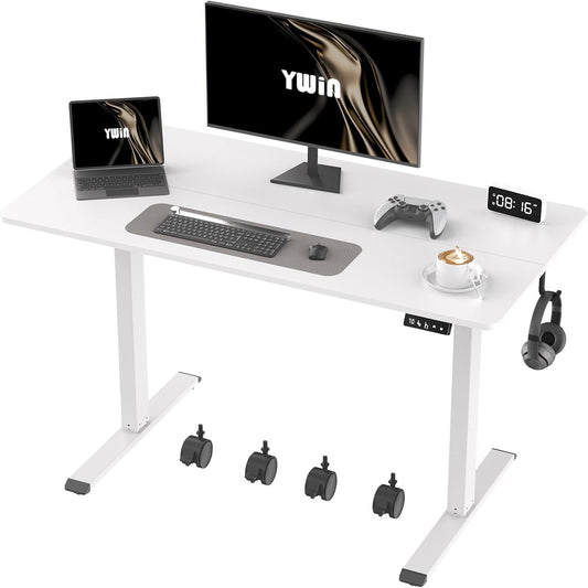 Ywin Electric Height Adjustable Standing Desk with Wheels, 63 x 24 inches Ergonomic Stand Up Desk for Home Office
