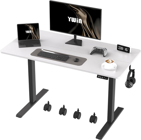 Ywin Electric Height Adjustable Standing Desk with Wheels, 55 x 24 inches, Ergonomic Stand Up Desk for Home Office