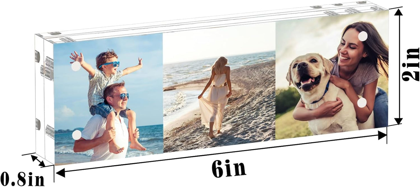 HELPLEX Acrylic Frame, 3 Pack 2x6 Acrylic Picture Frames, 20mm Thicker Frameless Clear Frame Double Sided Magnetic Frame, Free Standing Desktop Display Stand Acrylic Frames, 2x6(3 PACK)