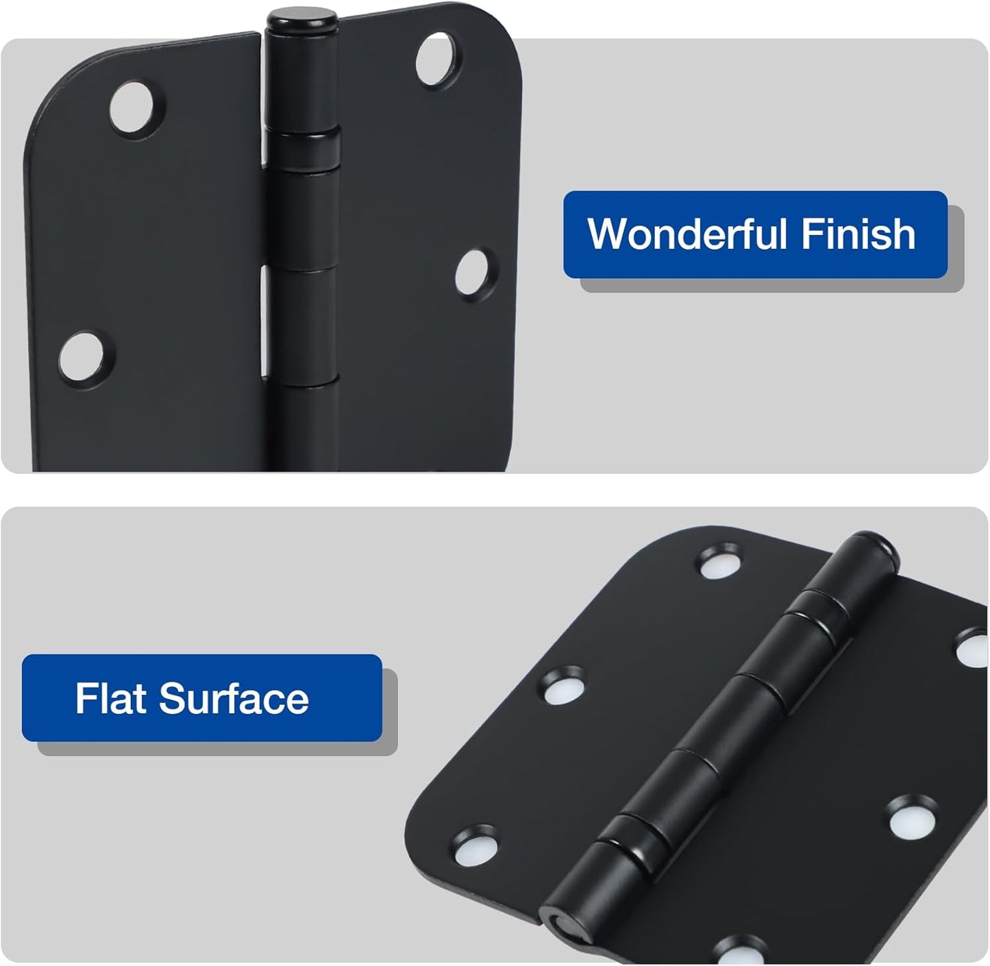 12 Pack Anti Squeak Matte Black Door Hinges 3.5 Inch 5/8" Radius Round Ball Bearing Interior 3-1/2"Flat Bifold Standard Bedroom Indoor for Doors 3 ½" Hardware Essentials House Home Decor Accessories